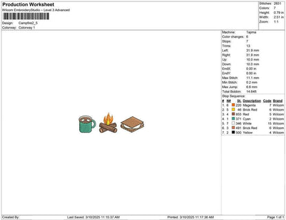 Camping Embroidery Designs: Smore, Cocoa Mug, Camping Machine Embroidery File Winter Camping Icon Embroidery File (Digital Download)