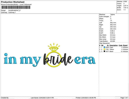 In My Bride Era Embroidery Design: Wedding Machine File (Digital Download)