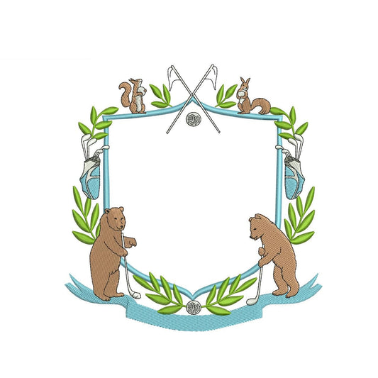 Bear Golf Badge Embroidery Design: Rustic Crest Frame (Digital Download)
