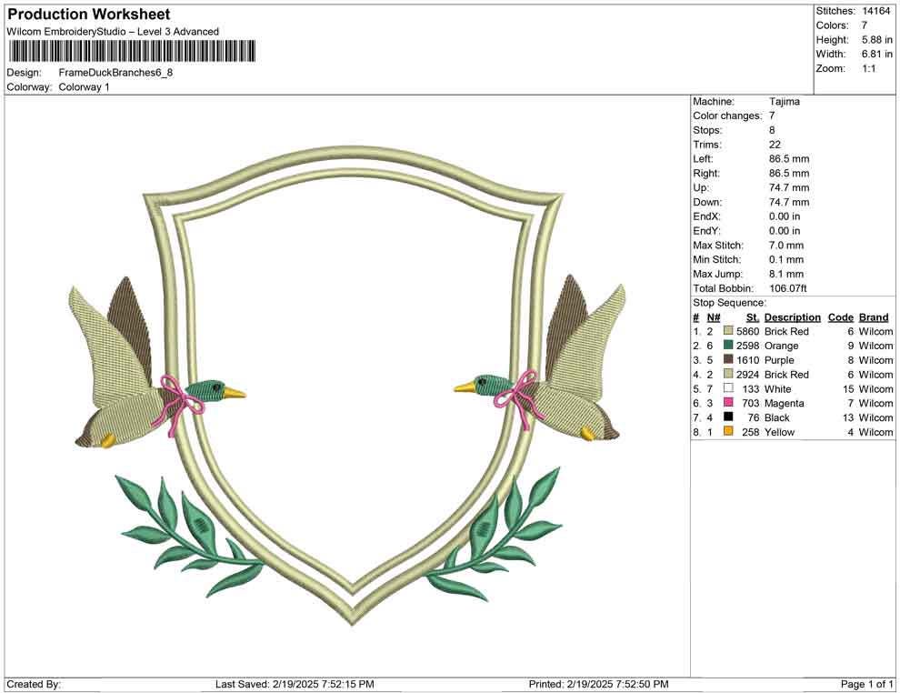 Mallard Duck Embroidery Design: Vintage Badge Frame (DST, PES) Digital Download