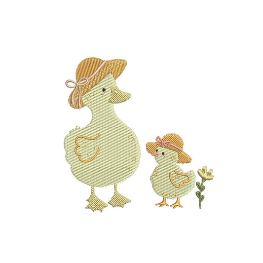Mother & Baby Duck Embroidery Design: Sun Hats (Digital Download)