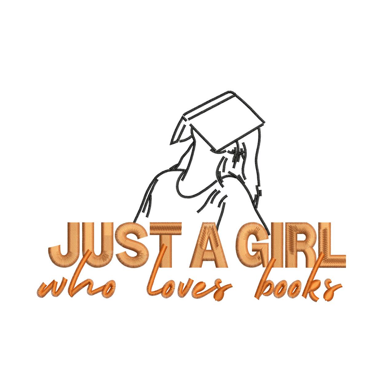 Girl Who Loves Books Embroidery Design: Book Lover Gift (Digital Download)