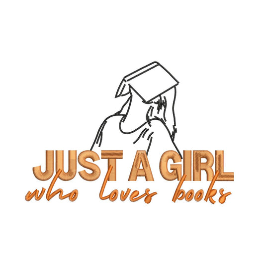 Girl Who Loves Books Embroidery Design: Book Lover Gift (Digital Download)