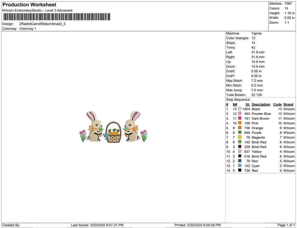 Easter Bunny with Carrots Embroidery Design (Digital Download)