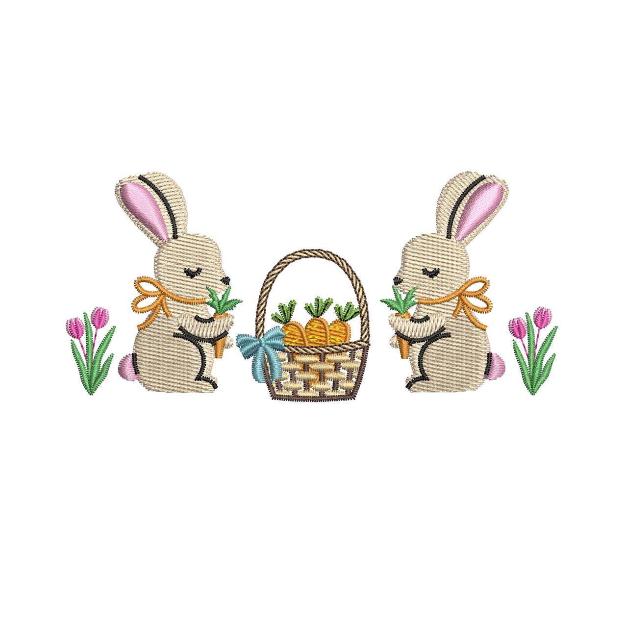Easter Bunny with Carrots Embroidery Design (Digital Download)