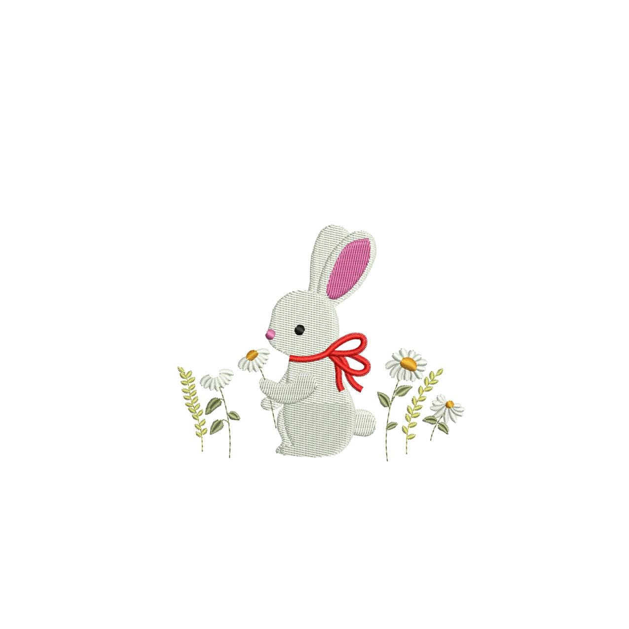Bunny with Flowers Embroidery Design: Rabbit (Digital Download)