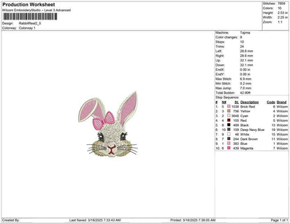 Bunny Embroidery Design For Kid Back to School Embroidery File Children's Bunny With Bow Embroidery Design PES Machine Embroidery File DST