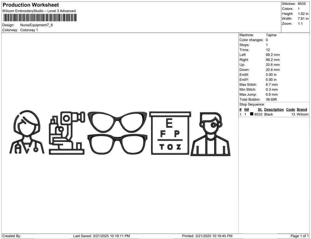 Optometry Line Art Embroidery Design: Eye Doctor, Nurse (Digital Download)