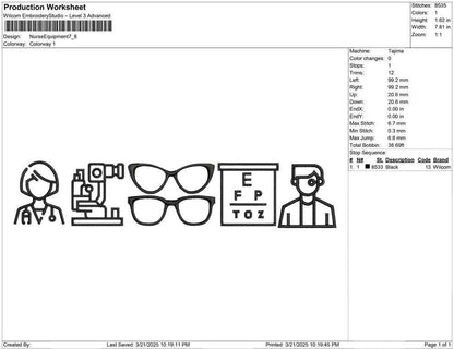 Optometry Line Art Embroidery Design: Eye Doctor, Nurse (Digital Download)