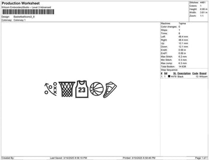 Basketball Icons Embroidery Design: Sport Fan Machine File (Digital Download)