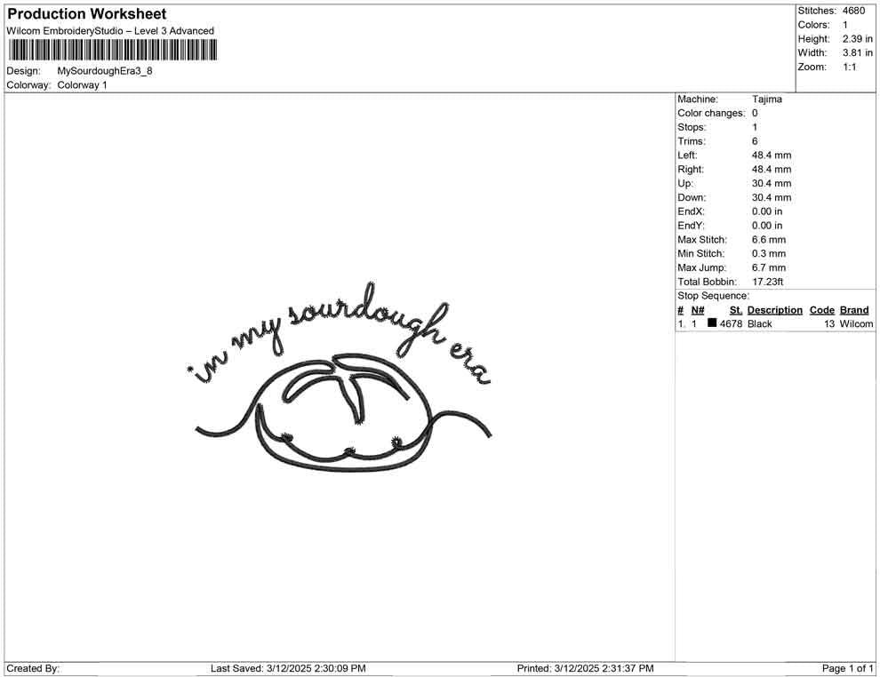 Sourdough Era Embroidery Design: Minimalist Bread Machine File (Digital Download)