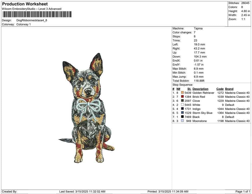 Heeler Dog Embroidery Design: Australian Cattle Dog with Ribbon (Digital Download)