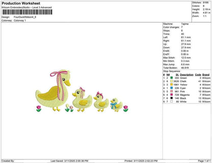 Duck Family Embroidery Design: Vintage Coquette Ribbons (PES, DST)