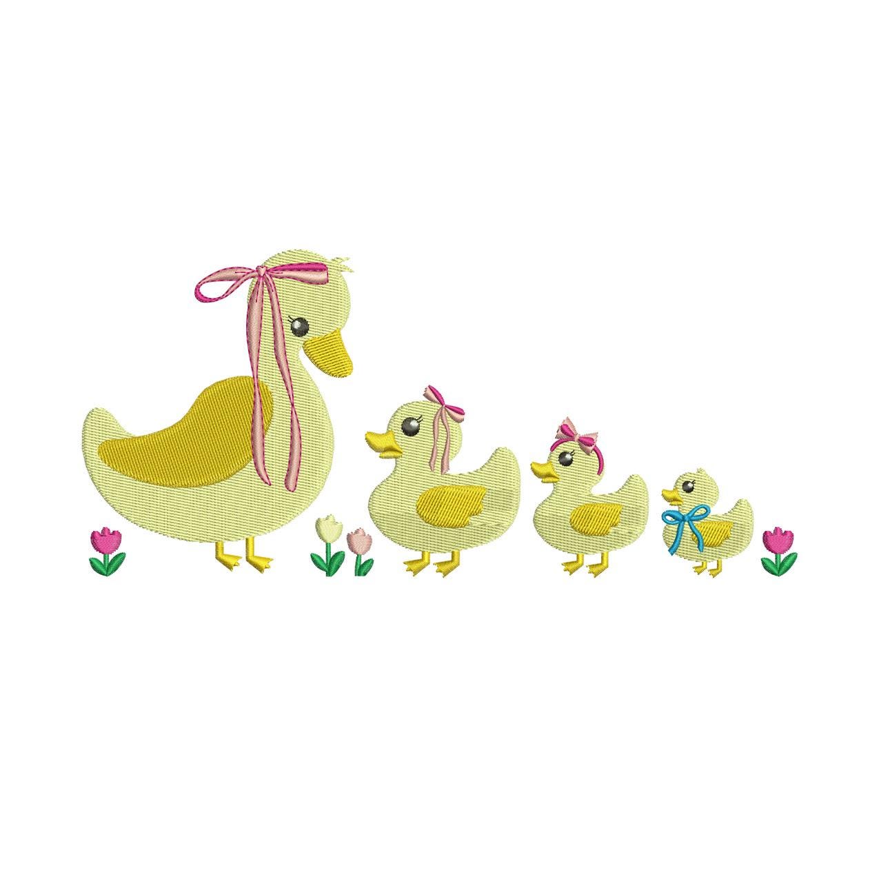 Duck Family Embroidery Design: Vintage Coquette Ribbons (PES, DST)