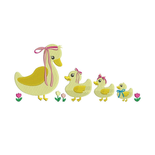 Duck Family Embroidery Design: Vintage Coquette Ribbons (PES, DST)