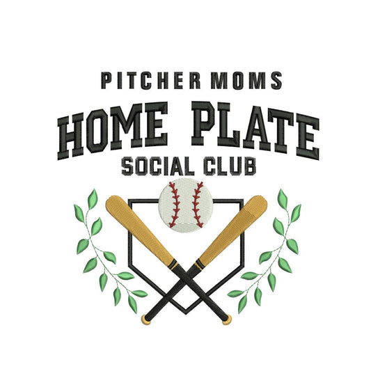 Pitcher Moms Baseball Embroidery Design: Home Plate Social Club (Digital Download)