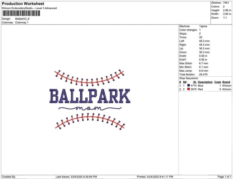 Ballpark Mom Embroidery Design: Baseball Softball (Digital Download)