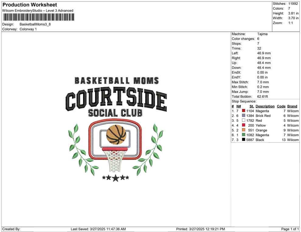 Basketball Mom Embroidery Design: Courtside Social Club (Digital Download)