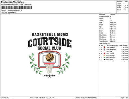 Basketball Mom Embroidery Design: Courtside Social Club (Digital Download)