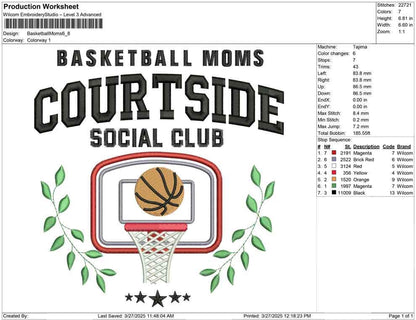 Basketball Mom Embroidery Design: Courtside Social Club (Digital Download)