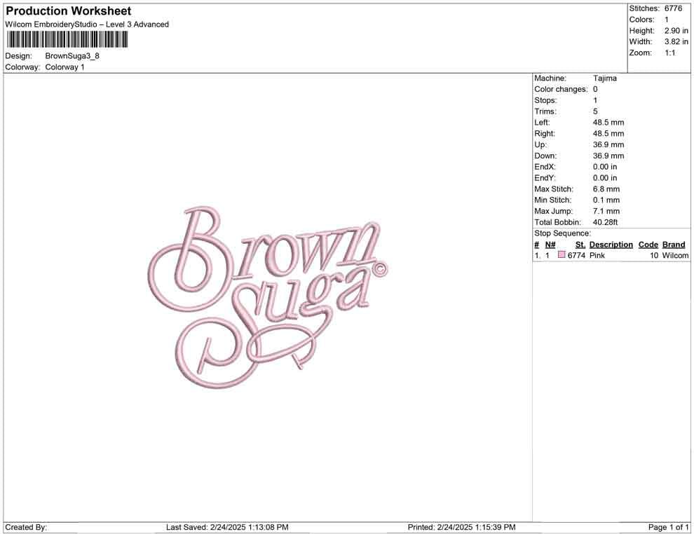 Brown Suga Embroidery Design: Stylish Script (Digital Download)