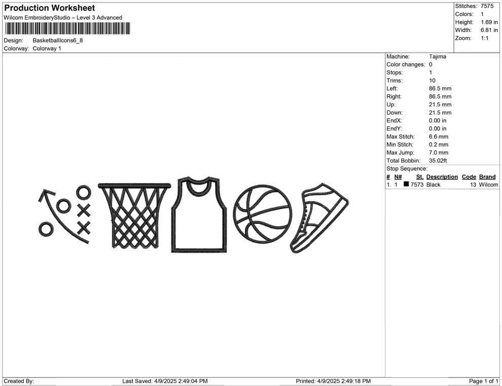 Basketball Icons Embroidery Design: Sport Fan Machine File (Digital Download)
