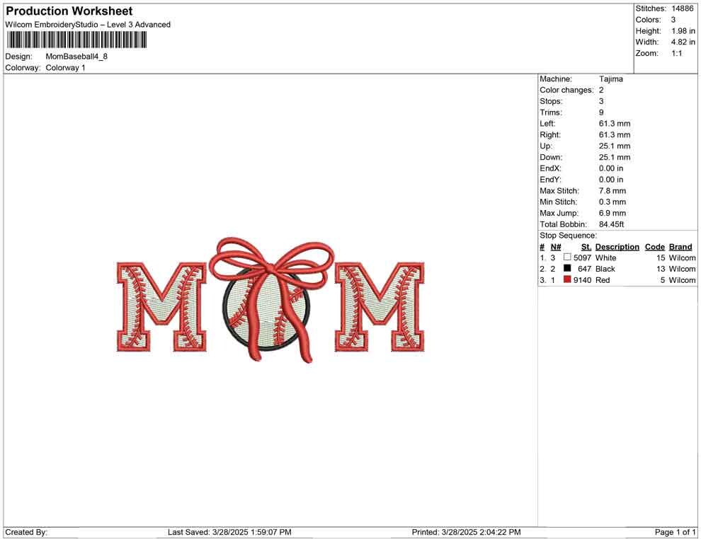 Baseball Mom Embroidery Design: Bow, Varsity Letters (Digital Download)