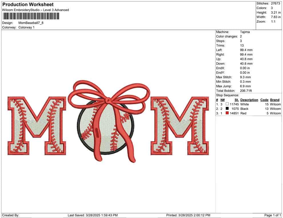 Baseball Mom Embroidery Design: Bow, Varsity Letters (Digital Download)