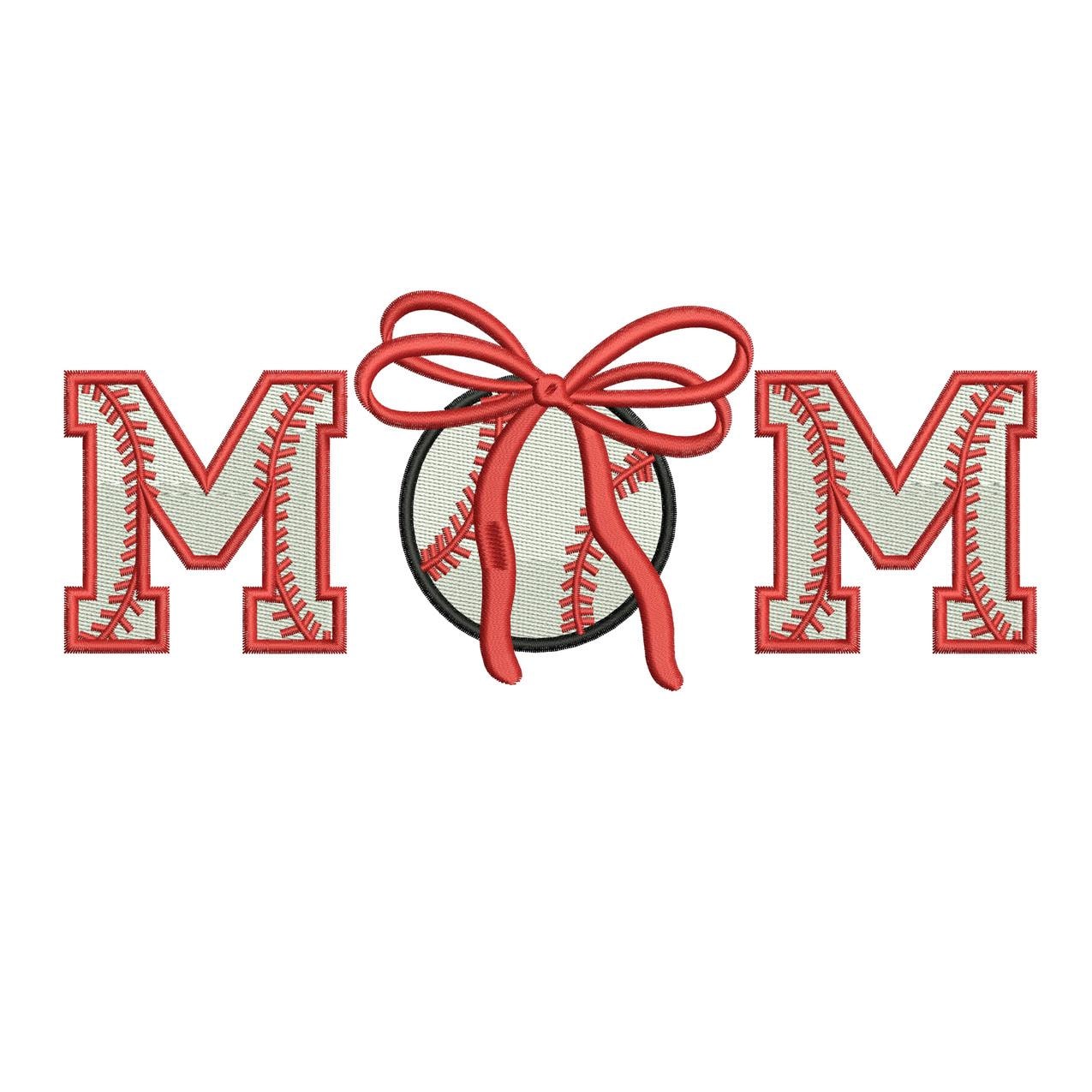 Baseball Mom Embroidery Design: Bow, Varsity Letters (Digital Download)
