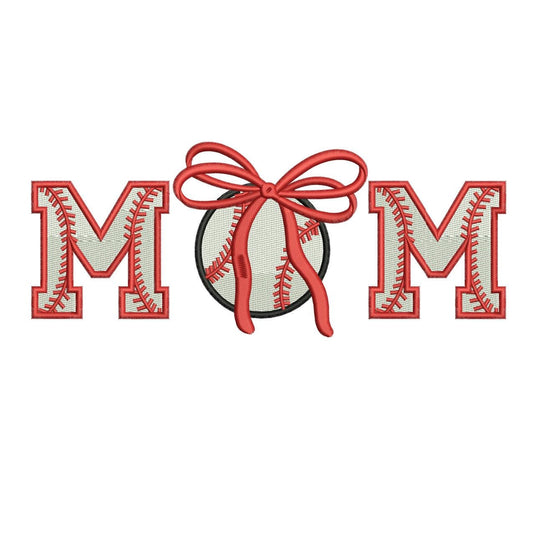 Baseball Mom Embroidery Design: Bow, Varsity Letters (Digital Download)