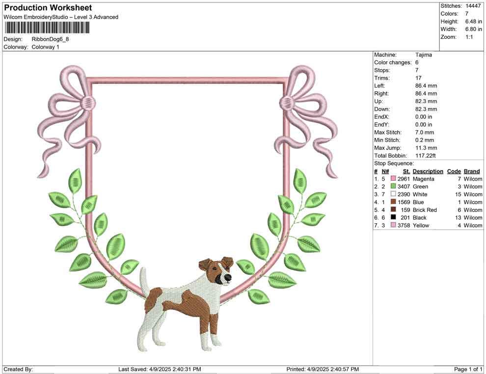 Jack Russell Embroidery Design: Pink Ribbon Frame (Digital Download)
