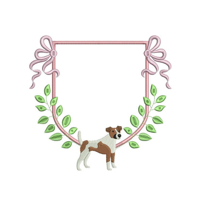 Jack Russell Embroidery Design: Pink Ribbon Frame (Digital Download)