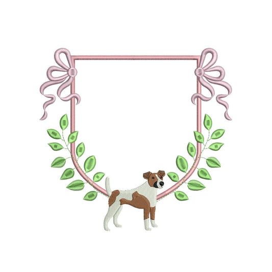 Jack Russell Embroidery Design: Pink Ribbon Frame (Digital Download)