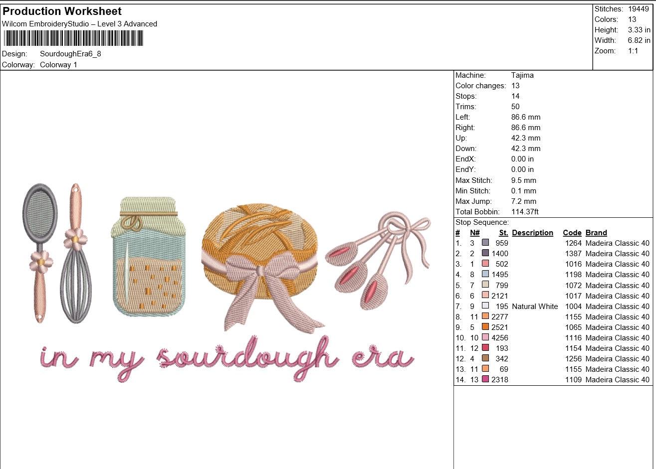 In My Sourdough Era Embroidery Design Baking Sourdough Lover Machine Embroidery File For Her PES Cooking Era EXP Sourdough Embroidery DST