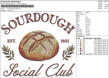 Sourdough Social Club Embroidery Design: Rustic Bread (Digital Download)