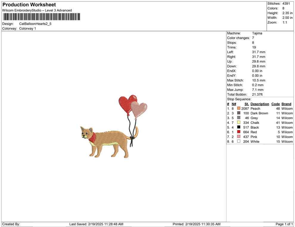 Cat Valentines Embroidery Design: Kitten with Heart Balloons Embroidery Designs Pet Lover Embroidery Machine File (Digital Download)