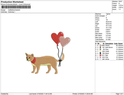 Cat Valentines Embroidery Design: Kitten with Heart Balloons Embroidery Designs Pet Lover Embroidery Machine File (Digital Download)