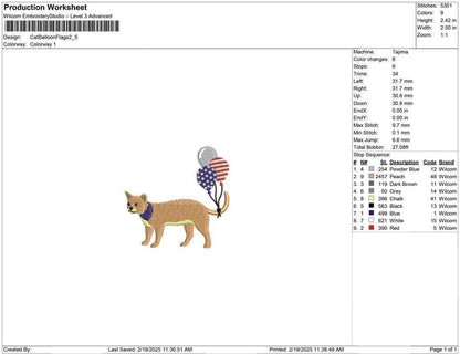 Patriotic Cat Embroidery Design: 4th of July Balloons (Digital Download)