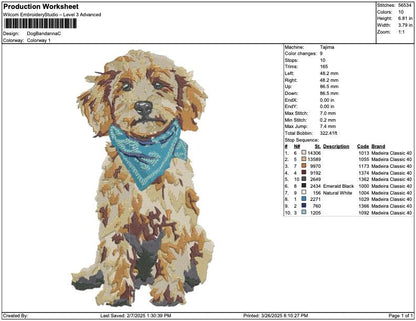 Goldendoodle Dog Embroidery Design: Blue Bandana Puppy Machine Embroidery File Goldendoodle Dog Embroidery File (PES, DST, JEF More) Digital