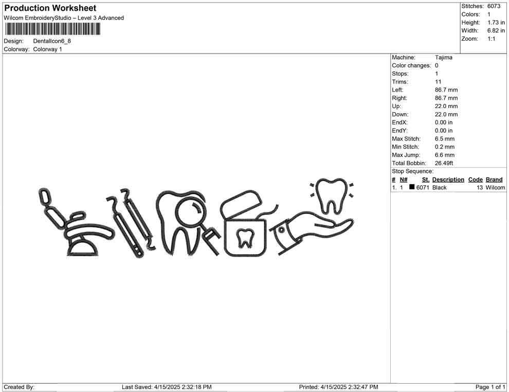 Dental Icon Embroidery Design: Dentist & Hygienist Gift (Digital Download)