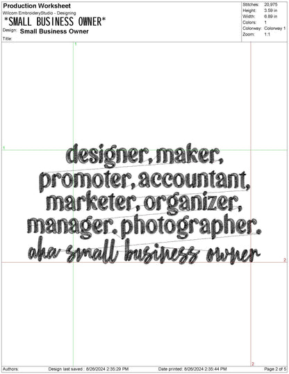 Small Business Owner Embroidery Design: Entrepreneur Gift (Digital Download)