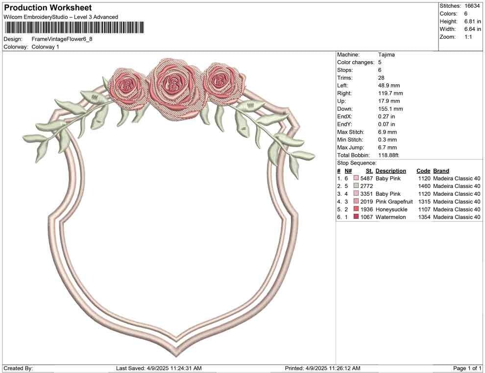 Vintage Rose Crest Frame Embroidery Design: Floral Monogram (Digital Download)