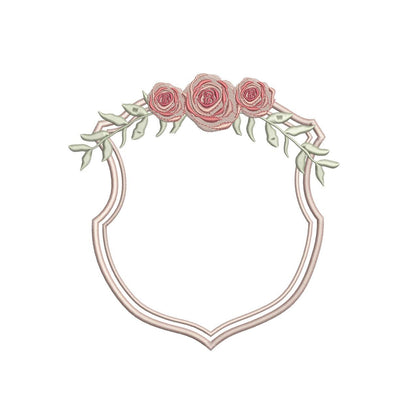 Vintage Rose Crest Frame Embroidery Design: Floral Monogram (Digital Download)