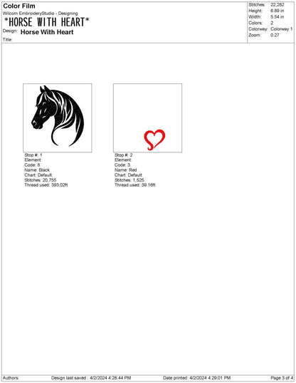 Heart Horse Embroidery Design: Equestrian Machine File (Digital Download)