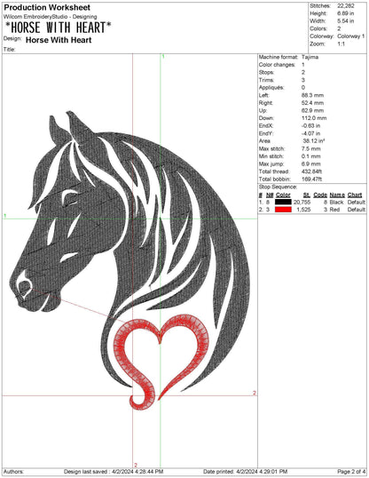 Heart Horse Embroidery Design: Equestrian Machine File (Digital Download)