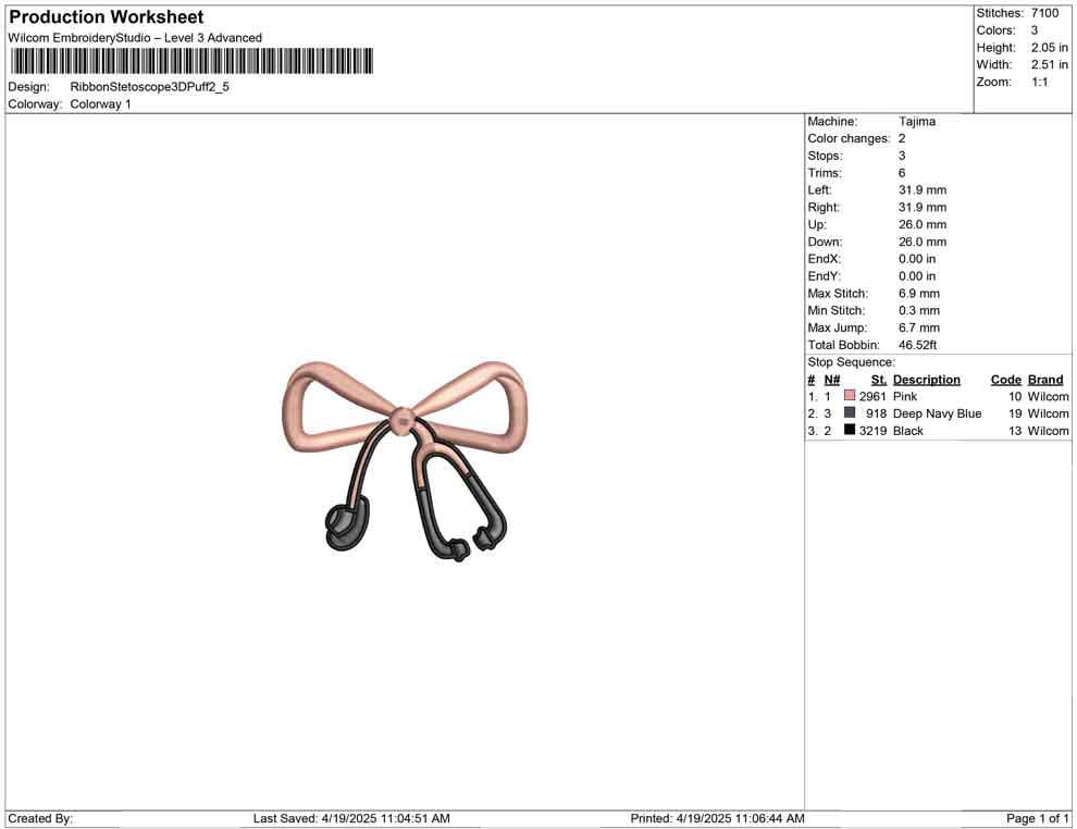 3D Puff Stethoscope Bow Embroidery Design: Nurse Doctor Gift (Digital Download)