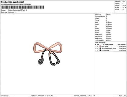 3D Puff Stethoscope Bow Embroidery Design: Nurse Doctor Gift (Digital Download)