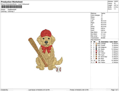 Baseball Golden Retriever Embroidery Design: Puppy with Bat (Digital Download)