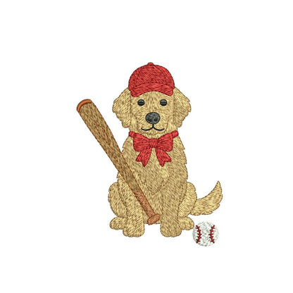 Baseball Golden Retriever Embroidery Design: Puppy with Bat (Digital Download)