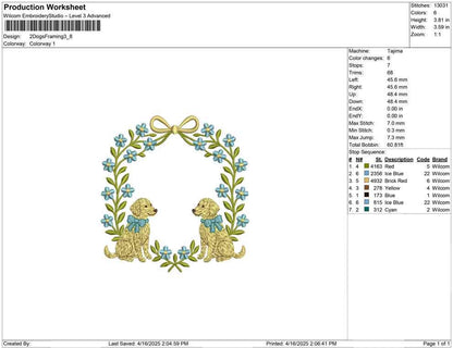 Floral Wreath Dog Crest Frame Embroidery Design: Golden Retrievers Machine Embroidery File (DST, PES, JEF and more) Digital Download Puppy